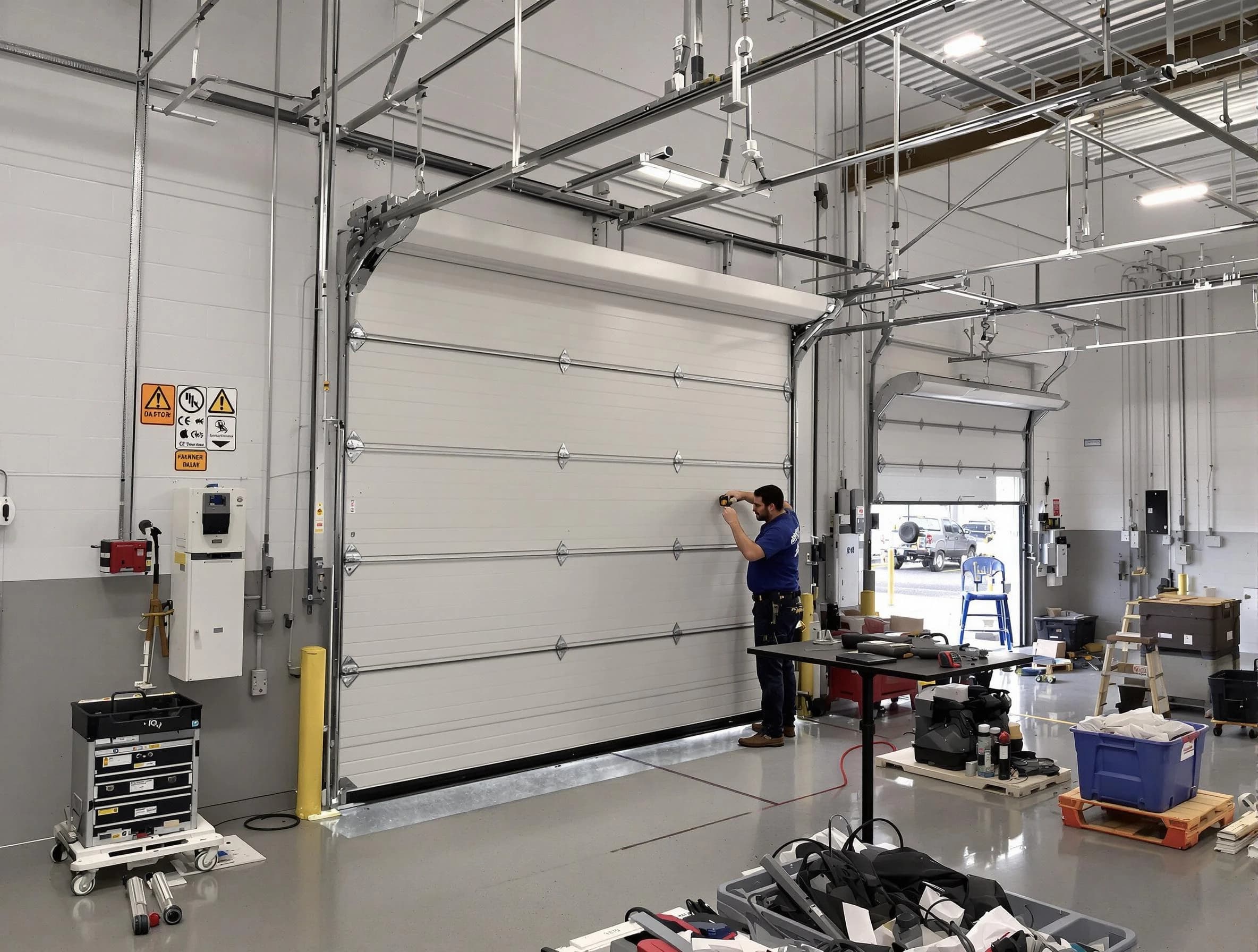 Commercial garage door repair being performed by Scottdale Garage Door Repair expert in Scottdale