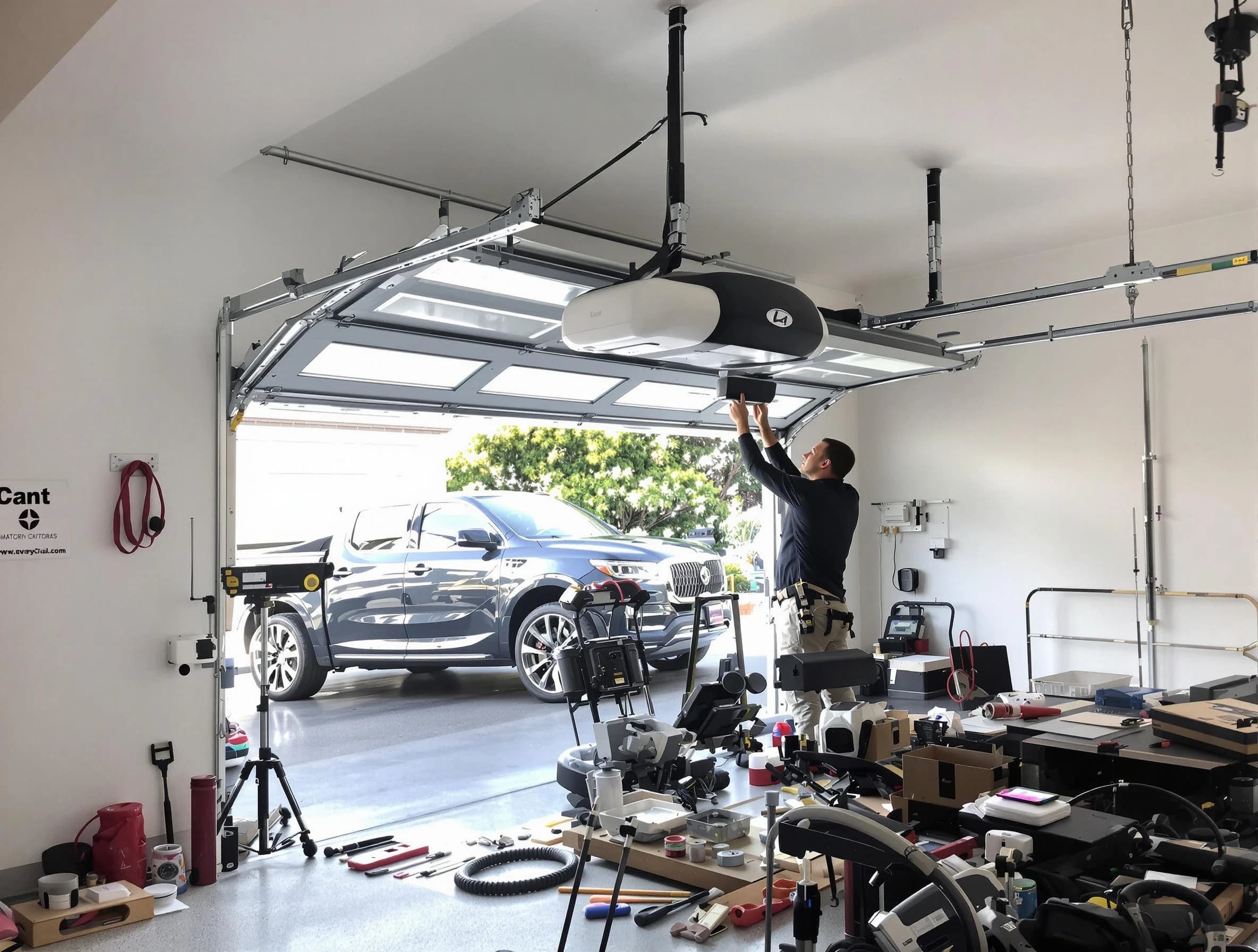 Scottdale Garage Door Repair specialist installing smart garage door opener system in Scottdale home