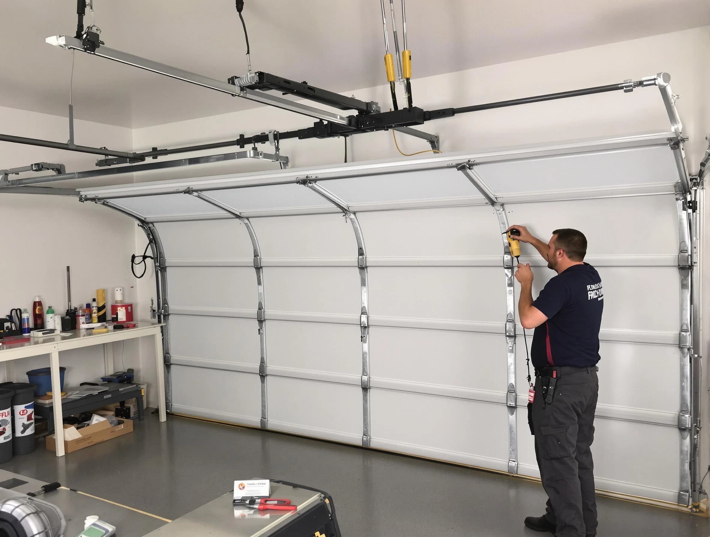 Scottdale Garage Door Repair certified technician performing overhead door system repair in Scottdale