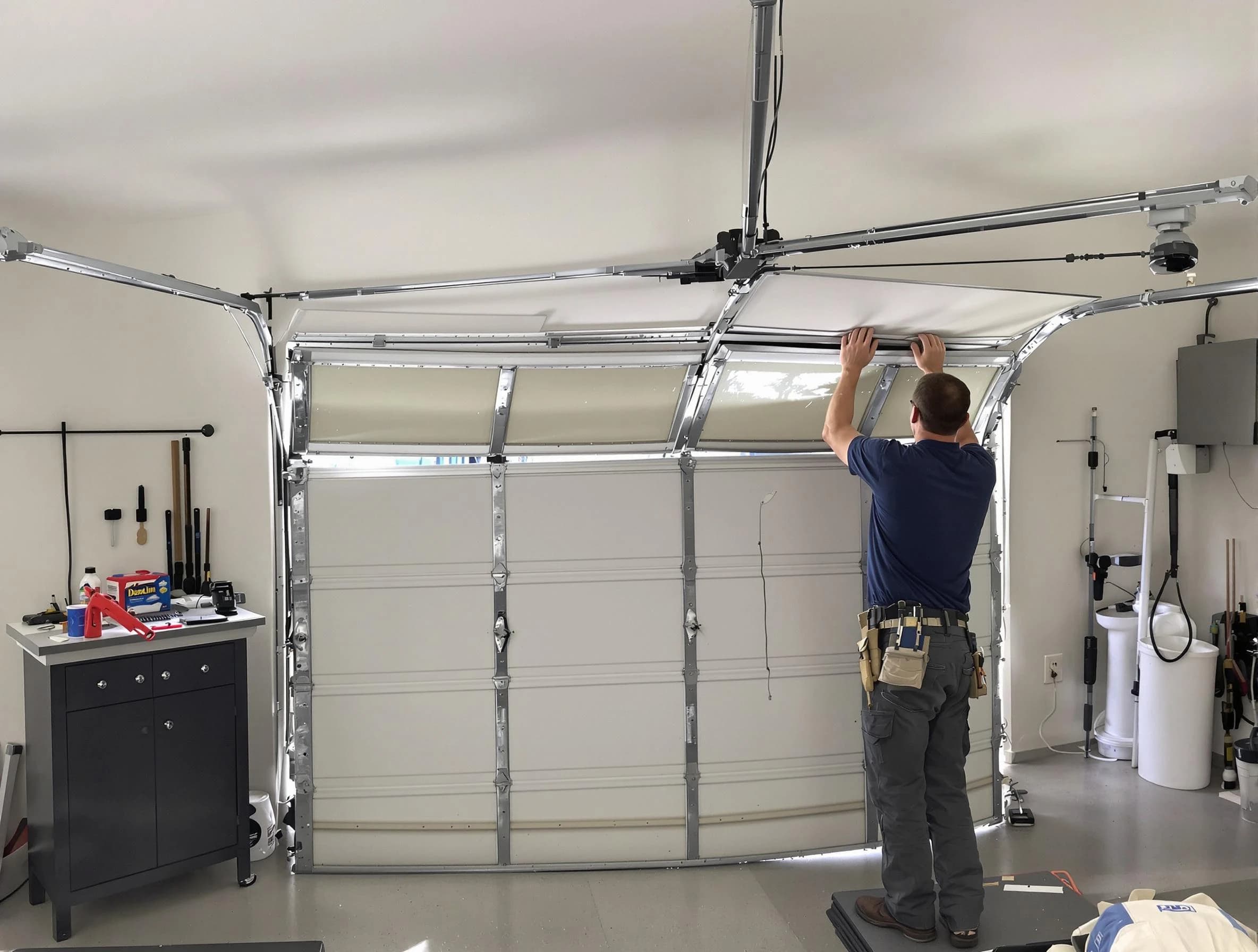 Scottdale Garage Door Repair specialist performing precise section replacement on Scottdale garage door
