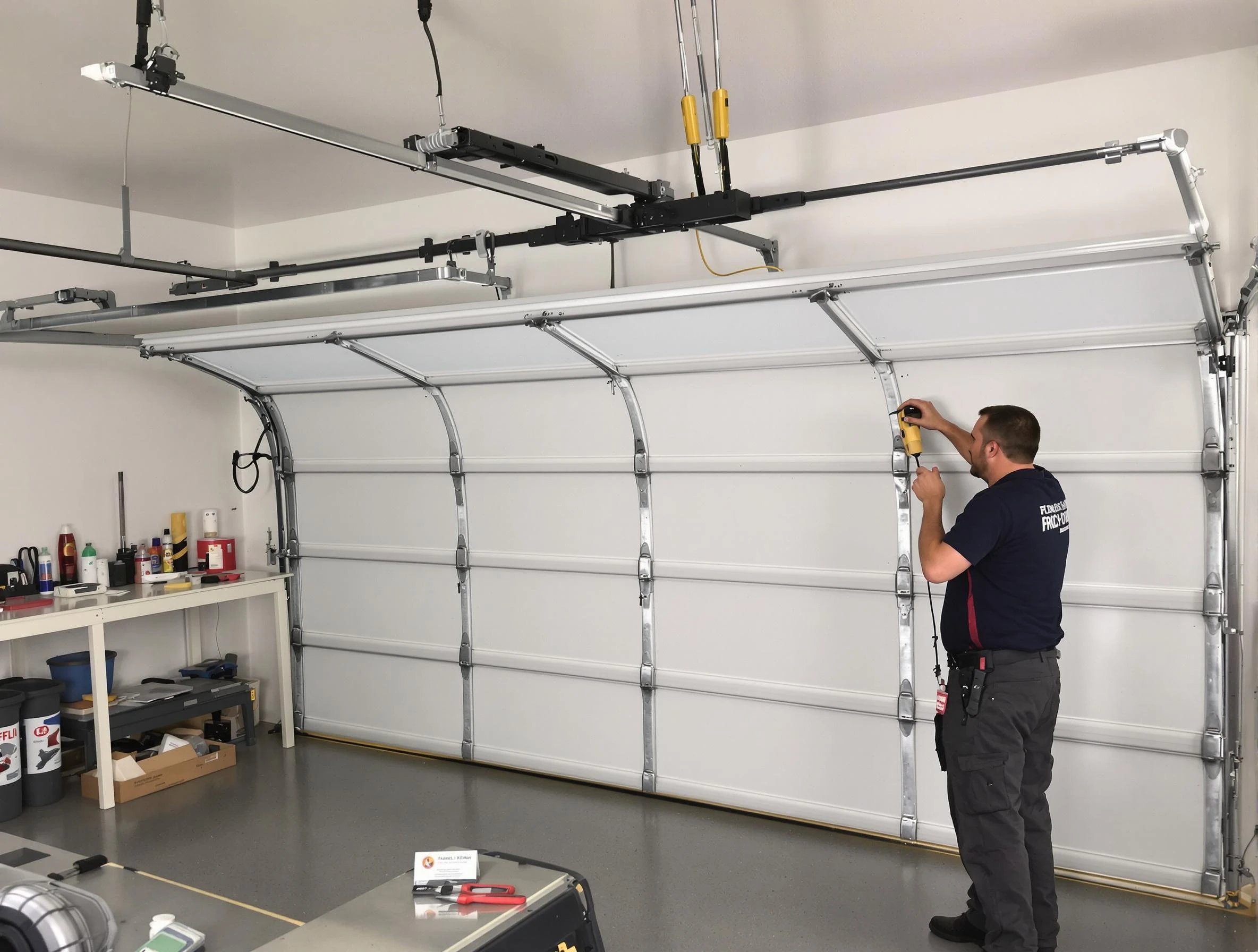 Scottdale Garage Door Repair certified technician performing overhead door system repair in Scottdale