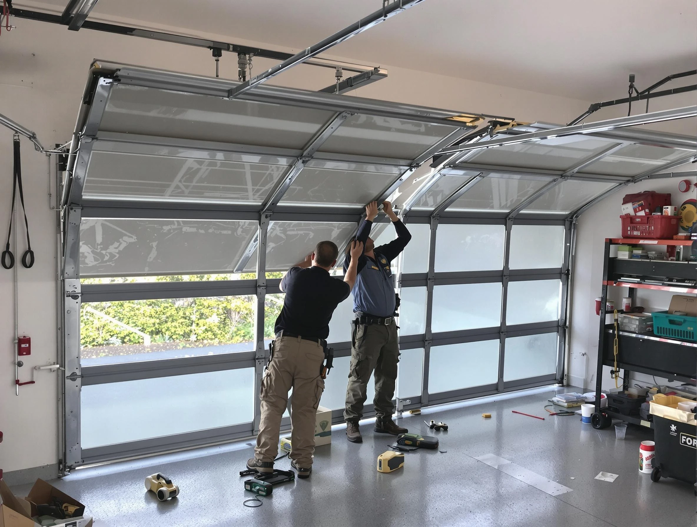 Scottdale Garage Door Repair expert performing precise panel replacement on Scottdale garage door