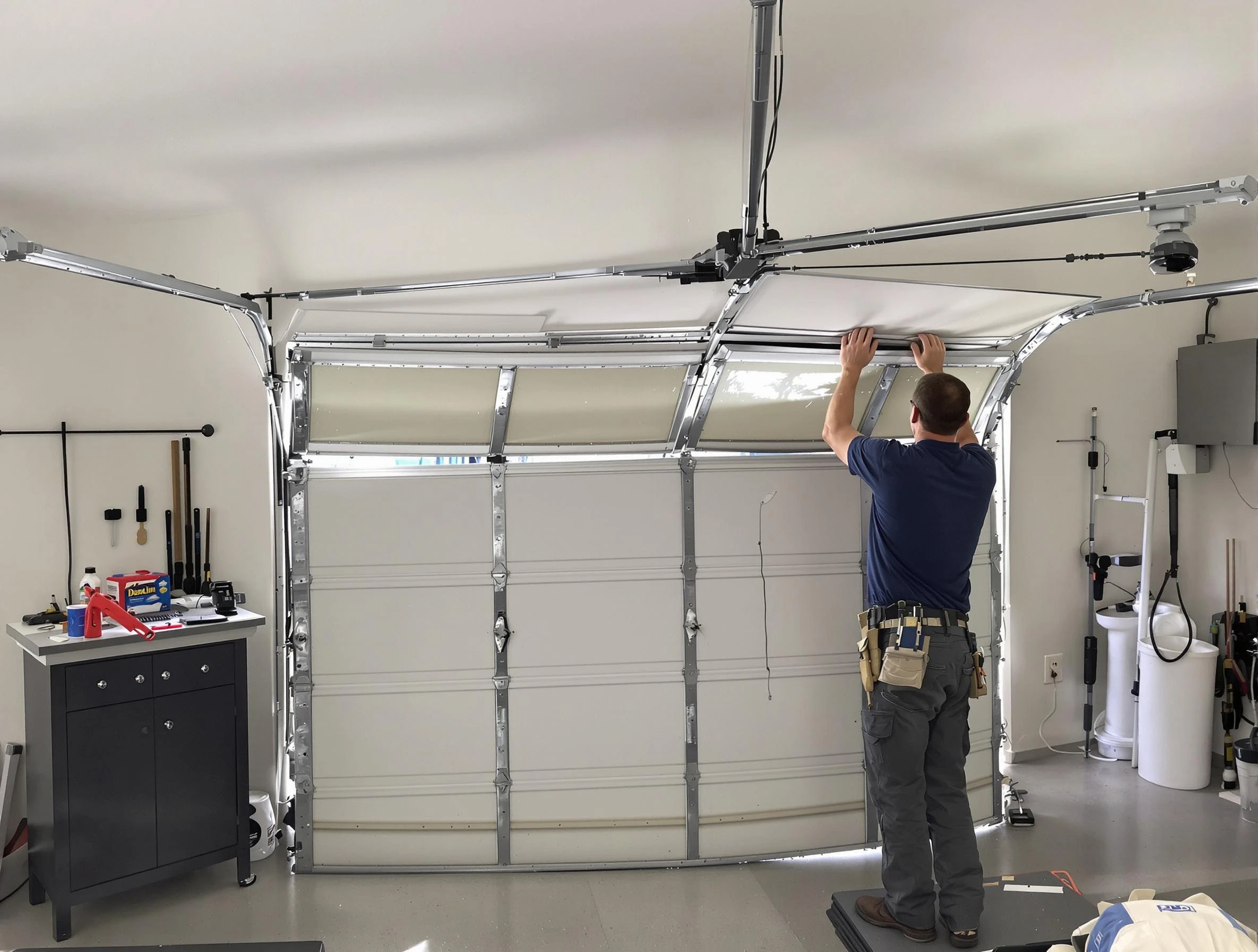 Scottdale Garage Door Repair specialist performing precise section replacement on Scottdale garage door